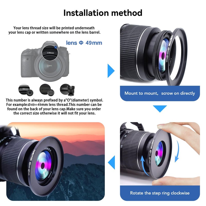 49 mm to 67 mm Step Up Ring Filter Adapter
