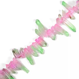Pink Watermelon Clear Quartz Rough Top Drill Stick Point 7-10 x 20-45mm 15.5''St