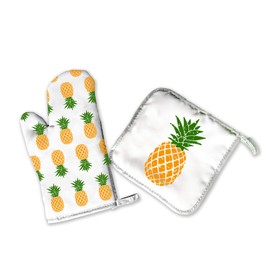 Pineapple Kitchen Decor | Decorative Kitchen Hot Plate Pot Holder Oven Mitt Set | Pineapples Yellow Green Spring Summer Fall | White Home Decorations | Mothers Day Gifts For Mom