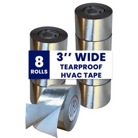 BlueTex Insulationㅤ HVAC Aluminum Foil Tape 3 inch x 150 ft (6 mil), Professional Grade Silver Metallic Tear-Proof HVAC Tape, Heavy Duty Aluminum Tape for Ductwork, Dryer Vent & Insulation - 8 Rolls