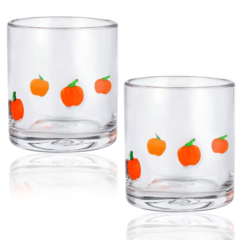 AimFun 2Pcs Pumpkin Icon Juice Glasses Fall Handblown Cocktail Glass