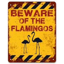 Print Crafted - Beware Of The Flamingos | Vintage Metal Garden Yard Warning Sign