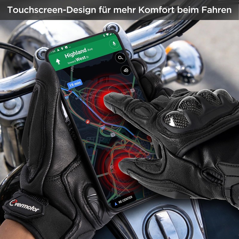 evermotor Winter Motorcycle Gloves, Goat Leather, Touchscreen Gloves, Waterproof, Certified,