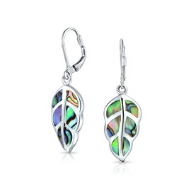 Rainbow Shell Nature Iridescent Leaf Drop Dangle Lever back Abalone Earrings Western Jewelry For Women For Teen .925 Sterling Silver