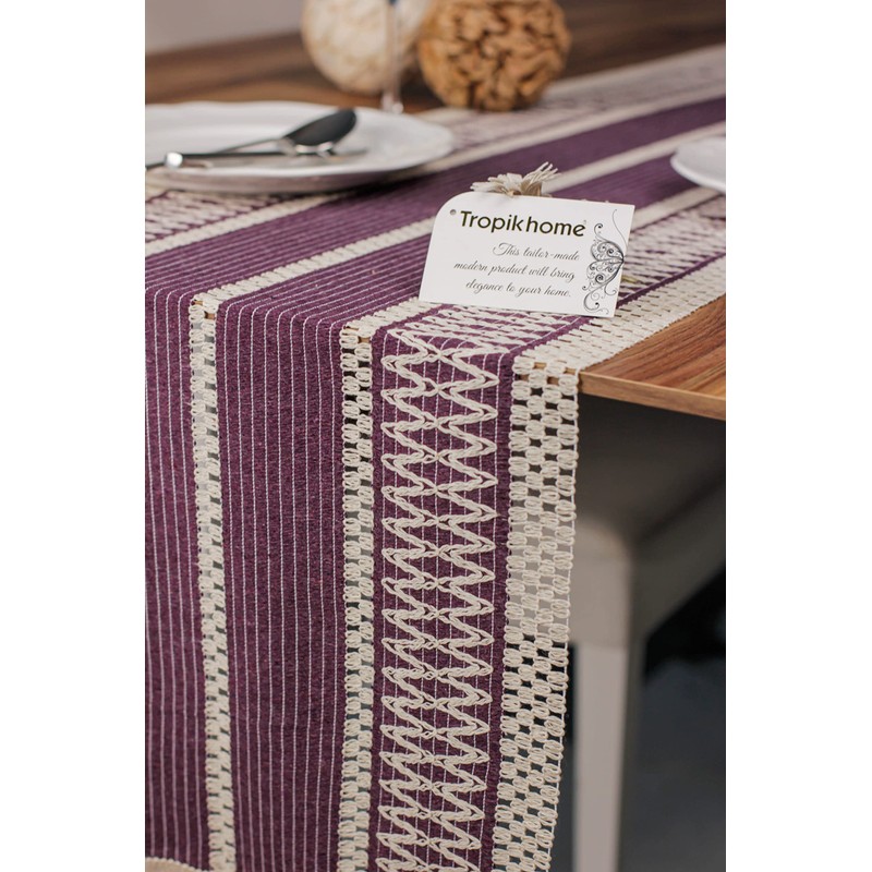 Knitted Tasseled Table Runner, Organic Cotton, Many Colours, Green, Beige,