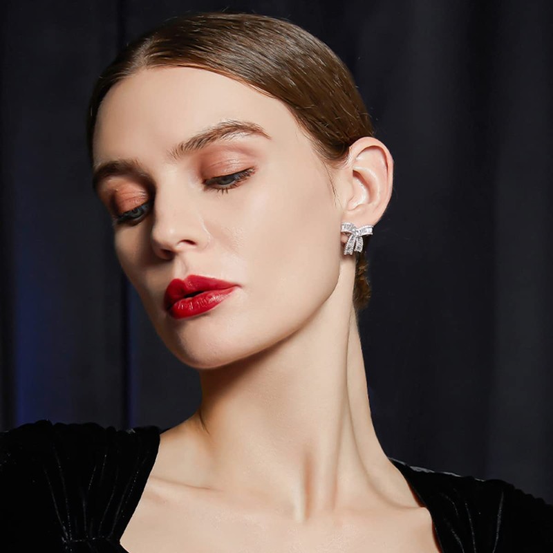 Fashion Design Statement Rhinestone Large Bow Stud Earrings for women