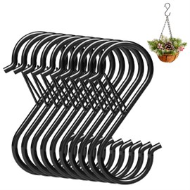 Qzakce Metal S Shaped Hooks 9cm Anti-Drop Hooks with Safety Buckle Heavy Duty Wall HangingHooks Fit Most of Rod for Kitchen Utensils Bathroom Organization Pots Plants Clothes Bags 10 Pack Black