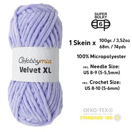 HobbyMia Velvet XL - Chenille Yarn for Crocheting - 100g / 74yds - (6) Super Bulky Yarn - Fluffy Yarn for Crochet - Plush Soft Yarn for Crocheting Baby Blankets (14146 - Languid Lavender, 1 Skein)