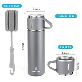 Stainless Steel Thermo 16.9oz Vacuum Insulated Bottle with Cup for Coffee Hot drink and Cold drink water flask.(Gray,Single)