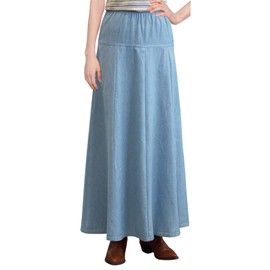 Maxi falda para mujer, ultra suave, ligera, ajustada a la vaquera y flare de línea A, Azul claro, M
