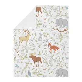 Sweet Jojo Designs Bear Deer Fox Woodland Animal Toile Baby Boy or Girl Receiving Security Swaddle Blanket for Newborn or Toddler Nursery Car Seat Stroller Soft Minky - Grey, Green, and Brown
