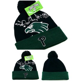 Philadelphia New Leader P Philly City Skyline Liberty Bald Eagle Head Black Green Era Knit Toque Beanie Cuff Pom Hat Cap