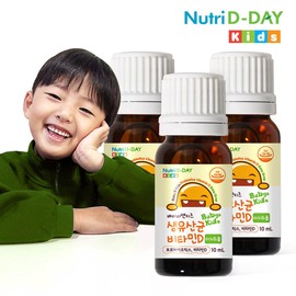 Nutri D-Day 뉴트리디데이 베이비앤키즈 생유산균 비타민D 이지드롭 3병 총30ml NutriDay Baby & Kids Probiotics Vitamin D Easy Drop 3 Bottles Total 30ml