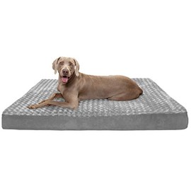 Furhaven Cooling Gel Foam Pet Bed for Dogs and Cats - Classic Cushion Ultra Plush Curly Fur Dog Bed Mat with Removable Washable Cover, Gray, Jumbo Plus (XX-Large)