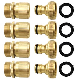 FECOVANTI Garden Hose Quick Connector 3/4 Inch GHT Solid Brass (Male & Female)-Easy Connect,No-Leak Water Hose Fittings Kit (4 Set)