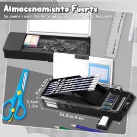 Estuche de Lápices, Multifuncional Lapiceras Organizadoras con Sacapuntas y Cerradura, Organizador de Papelería para Trabajo de Oficina Escolar, Cumpleaños Regalo para Niños, Tiranosaurio Rex Negro