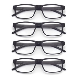 Colloddiss 4-Pack Reading Glasses for Men Women, Spring Hinge Readers Glasses, Blue Light Blocking Eyeglasses SR20523, 4 Black 2.25 x