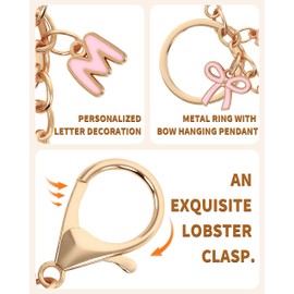 Popizard Bow Purse Charms Keychain - M Pink Bow Alphabet Letter Key Chain, Bag Charms Wallet