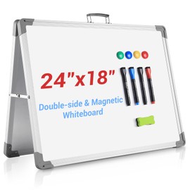White Board Dry Erase 24" x 18", Magnetic Portable Foldable Whiteboard Double Sided Desktop Dry Erase Board Easel on Table Top with Holder for Classroom, Office, Homeschooling, School Supplies