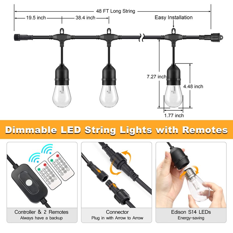 Mlambert 3 Color Outdoor LED Dimmable String Lights for Patio