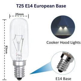 WIIKKOPM E14 Cooker Range Hood Bulbs, 40W Incandescent 400 LM T25 Warm White 2700K Universal Replacement SES, for Cooker Hood Ceiling Refrigerator Turkish/Salt Lamps Pack of 2