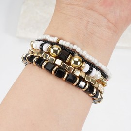 Jocbean Stackable Beaded Bracelets Set Black Gold Pearl Beads Jewelry Bohemian Accessories
