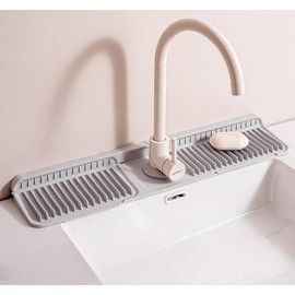 Kitchen Sink Splash Guard, 6°slope sink splash guard behind faucet, Faucet Mat Splash Catcher, Longer Silicone Sink Mat, Mat Protectors for Kitchen Sink (Grey, 24 inch)