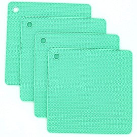 Smithcraft Silicone Trivets for Hot Dishes, Pots and Pans, Hot Pads for Kitchen, Green Silicone Pot Holders Mats for Kitchen Quartz Counter Heat Resistant Mat, Flexible Table Plate Trivet Mat Set 4