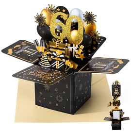 saerryor 60th Birthday Card, 60th Birthday Pop-Up Greeting Card for Women 3D Pop Up Greeting Card with Note and Envelope 60th Birthday Gifts for Daughter Wife Husband Women