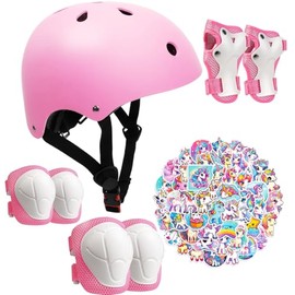 Kids Bike Helmet Set,CPSC Certified with Knee Elbow Wrist Pads Guards,Toddler Adjustable Blue Helmet for Ages 2-14 Girl Child,Sports Protective Gear Set for Bicycle Skate Scooter Rollerblading