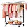 Hoctieon 2-Minute Assembly Double Rod Clothes Rack, Heavy Duty Rolling