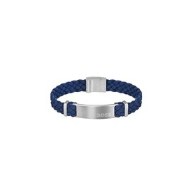 BOSS Men's Dylan leather 1580609M Bracelet, SILVER/NAVY, One Size