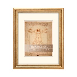 WYNCO 11x14 in Rustic Gold Round Bevel Curved Ornate Classic Picture Frame, Matted for 8x10 inches Photos or artworks, Prints, Real Glass Protection