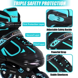 Nattork Blade Roller Skates for Boys with Light Up Wheel,Adjustable Inline Skates for Big Kids Youth Children's Outdoor & Indoor Ages 6-12 9 10 11 12, Beginners Teal