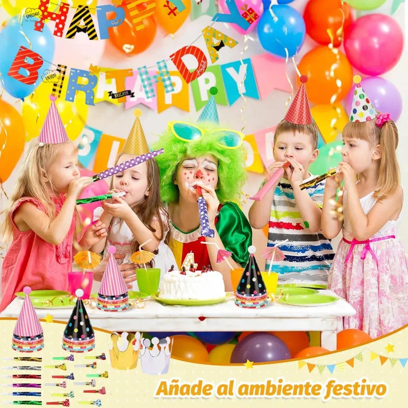 22 Gorros Cumpleaños Fiesta Y 30 Espantasuegras Infantiles