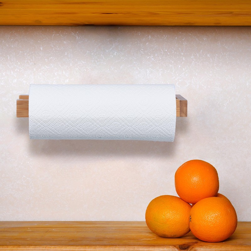 Relaxdays Kitchen Roll Holder Wall, Bamboo Roll Holder for Kitchen,
