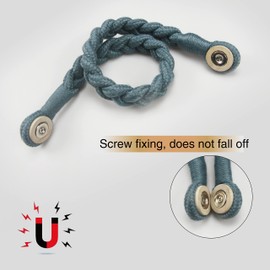 Porlau 2 Pack Magnetic Soft Curtain Tiebacks Cotton Hand-Woven Tieback Holdback Home Decorative Tie Backs with Wooden Buckle for Home Office Decor (Blue, 2)