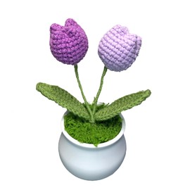 Joekaran Crochet Flowers Cute Little Potted Flower, Gift for Birthday, Teacher’s Day, Graduation, Anniversary, Christmas, Decor for Car Dashboard,Home Office Decoration (Purple Gradient Tulips)