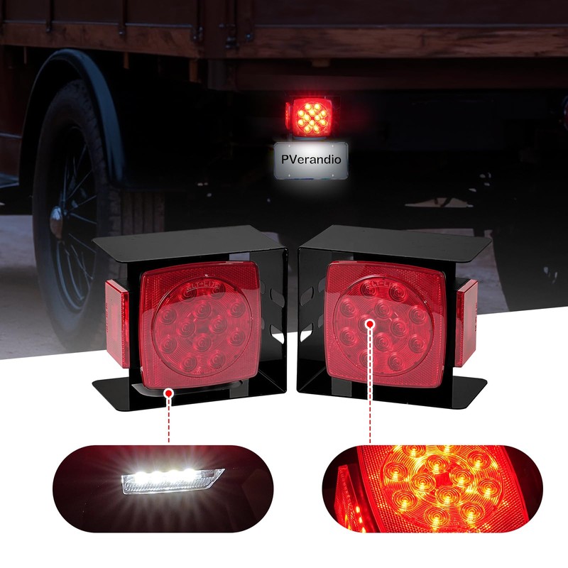 PVerandio 2pcs Submersible Square LED Trailer Light Kit 12V Red