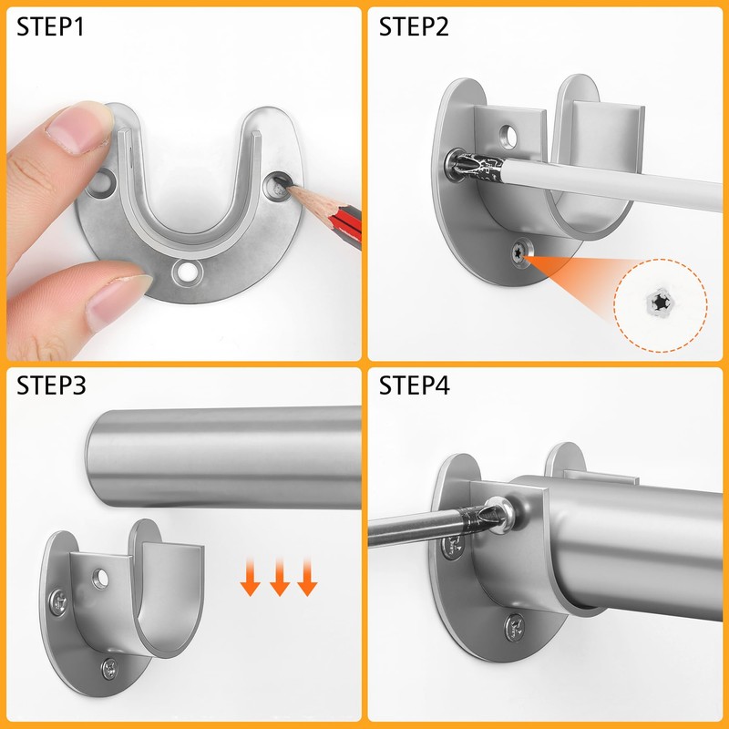 FIRJOY 2Pcs Heavy Duty Stainless Steel Closet Rod Bracket Holder
