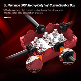 SL Nevnmoe 500A Heavy-Duty high Current busbar Box, Waterproof Power Distribution Block Yacht Junction Box，Automotive Marine Battery 48V DC Covered-Negative and Positive Pole