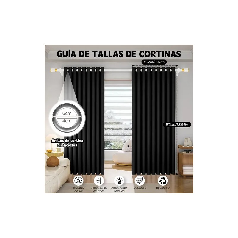 2 Panele Cortinas Blackout Para Ventana 264x137cm Habitacion