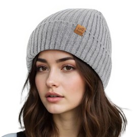 ACUSHLA Waterproof Windproof Cuff Beanie - Thick Warm Knit Winter Hat for Men & Women Fleece Lined Heavyweight Watch Cap for Cold Weather, Light Grey