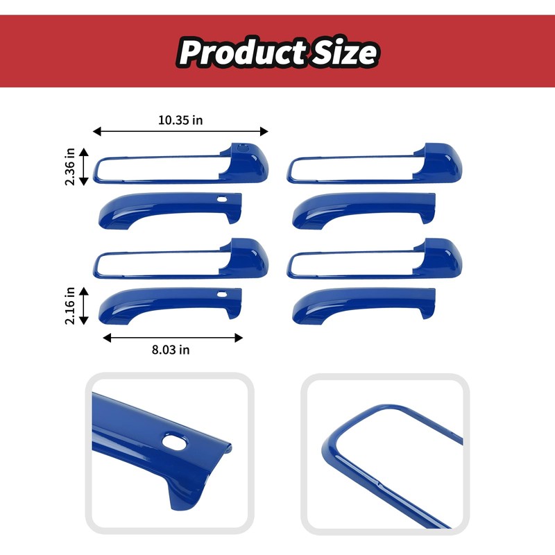 JeCar Blue Door Handle Cover Trim Fit for Dodge RAM