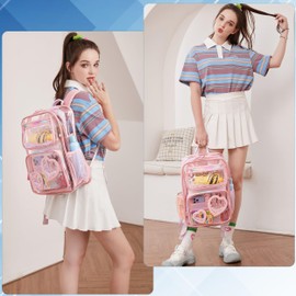 Clear Backpack for Kids Teens Girls Women Heavy Duty See Through Backpacks Cute Elementary Middle High School Bags Thick TPU Transparent Bookbag for College, Stadium Events, Security Travel-Pink
