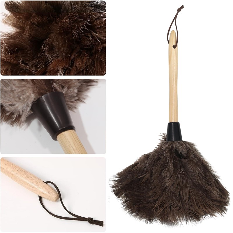 Ostrich Feather Duster, Household Dust Removal Tool with Wooden Handle,