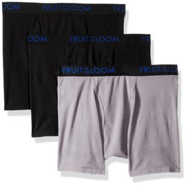 Fruit of the Loom Men's 3pk Breathable Cotton Micro-mesh Boxer Brief, Black/Gray, S