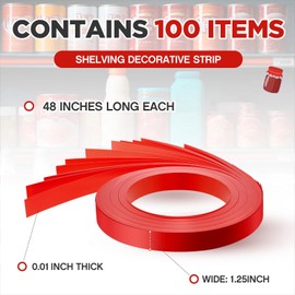 Frienda 100 Packs Decorative Gondola Shelving Pre Cut Vinyl Insert Strips, 48" x 1.25" Gondola Shelving Strips Accessories for Retail Store Supermarkets Business Grocery C Channel Decorations, Red