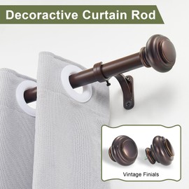 120-240 Inches Curtain Rods for Window, Vimayta 1 Inch Diameter Drapery Rod with Resin Finials, Ideal Adjustable Heavy Duty Single Curtains Rod for Bedroom, Living Room Decoration, Matte Brown