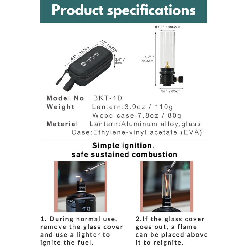 CAMPINGMOON Candle Lantern Gas Mini Small Camping Backpacking Black BKT-1D